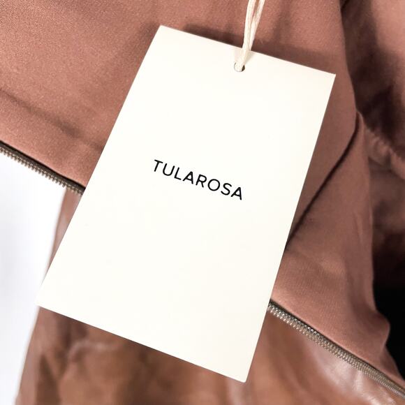 Tularosa Becca Faux Leather Halter Dress Brown‎ Sleeveless Sz L Mini Open Back - Picture 10 of 11